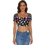 Ecstasy pills pattern Short Sleeve Square Neckline Crop Top 