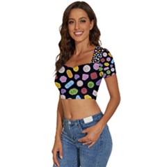 Short Sleeve Square Neckline Crop Top  