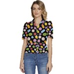 Ecstasy pills pattern Puffed Short Sleeve Button Up Jacket