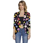 Ecstasy pills pattern Women s 3/4 Sleeve Ruffle Edge Open Front Jacket