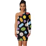 Ecstasy pills pattern Long Sleeve One Shoulder Mini Dress