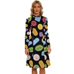 Ecstasy pills pattern Long Sleeve Shirt Collar A-Line Dress