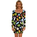 Ecstasy pills pattern Long Sleeve Square Neck Bodycon Velvet Dress