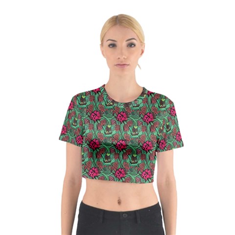 Retro 1880s Flowers Pattern 3 Cotton Crop Top from ArtsNow.com