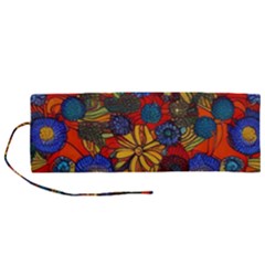 Mid Century Retro Floral 1970s 1960s Pattern 69 Roll Up Canvas Pencil Holder (M) from ArtsNow.com