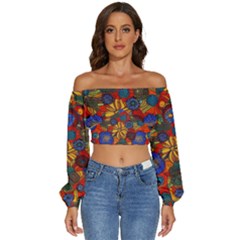 Long Sleeve Crinkled Weave Crop Top 