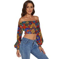 Long Sleeve Crinkled Weave Crop Top 