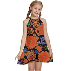 Kids  Halter Collar Waist Tie Chiffon Dress 