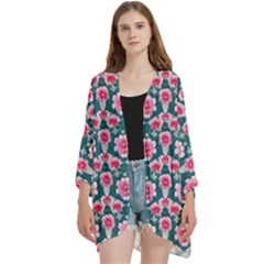 Open Front 3/4 Sleeve Batwing Chiffon Cardigan Kimono 