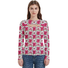 Retro 1880s Flowers Pattern 14 Women s Cut Out Long Sleeve T