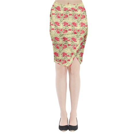 Retro 1880s Flowers Pattern 18 Midi Wrap Pencil Skirt from ArtsNow.com