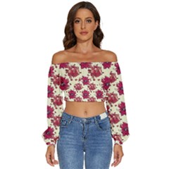 Long Sleeve Crinkled Weave Crop Top 