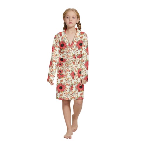 Retro 1880s Flowers Pattern 23 Kids  Long Sleeve Velvet Lounge Robe from ArtsNow.com