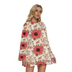 Round Neck Long Sleeve Bohemian Style Chiffon Mini Dress 