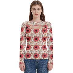 Retro 1880s Flowers Pattern 23 Women s Cut Out Long Sleeve T