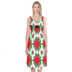 Retro 1880s Flowers Pattern 13 Midi Sleeveless Dress from ArtsNow.com