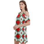 Retro 1880s Flowers Pattern 13 Women s Cold Shoulder Round Neck Mini Dress