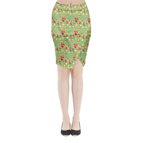 Retro 1880s Flowers Pattern 17 Midi Wrap Pencil Skirt from ArtsNow.com