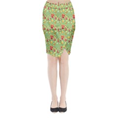 Retro 1880s Flowers Pattern 17 Midi Wrap Pencil Skirt from ArtsNow.com