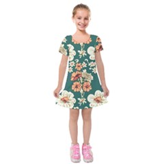 Retro 1880s Flowers Pattern 20 Kids  Short Sleeve Velvet Dress from ArtsNow.com