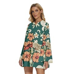 Round Neck Long Sleeve Bohemian Style Chiffon Mini Dress 