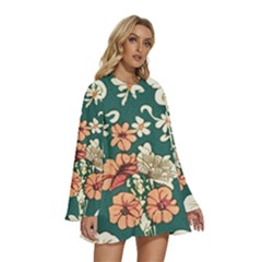 Round Neck Long Sleeve Bohemian Style Chiffon Mini Dress 