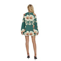 Round Neck Long Sleeve Bohemian Style Chiffon Mini Dress 