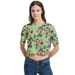 Women s Round Neck Short Sleeve Crop Top 