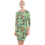 Retro 1880s Flowers Pattern 24 Quarter Sleeve Hood Bodycon Dress