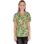 Retro 1880s Flowers Pattern 24 Women s V-Neck Scrub Top