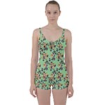 Retro 1880s Flowers Pattern 24 Tie Front Two Piece Tankini