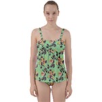 Retro 1880s Flowers Pattern 24 Twist Front Tankini Set