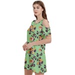 Retro 1880s Flowers Pattern 24 Women s Cold Shoulder Round Neck Mini Dress