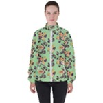 Retro 1880s Flowers Pattern 24 Women s High Neck Windbreaker