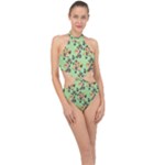 Retro 1880s Flowers Pattern 24 Halter Side Cut Swimsuit