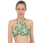 Retro 1880s Flowers Pattern 24 Halter Bikini Top