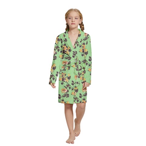 Retro 1880s Flowers Pattern 24 Kids  Long Sleeve Velvet Lounge Robe from ArtsNow.com