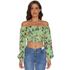 Long Sleeve Crinkled Weave Crop Top 