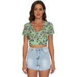 Retro 1880s Flowers Pattern 24 V-Neck Crop Top