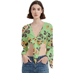 Retro 1880s Flowers Pattern 24 Trumpet Sleeve Cropped Top from ArtsNow.com