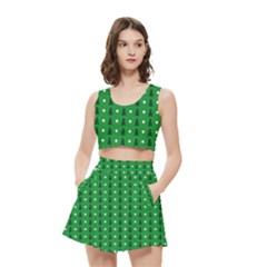 Green Christmas Tree Pattern Background Women s Crop Top Pleated Skater Rave Skirt from ArtsNow.com