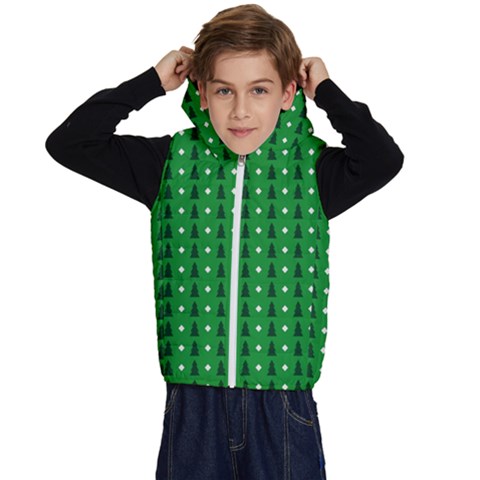 Green Christmas Tree Pattern Background Kids  Stylish Hooded Puffer Vest from ArtsNow.com