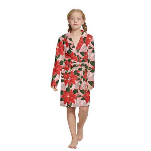 Poinsettia Pattern Seamless Pattern Christmas Xmas Kids  Long Sleeve Velvet Lounge Robe from ArtsNow.com