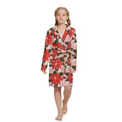 Poinsettia Pattern Seamless Pattern Christmas Xmas Kids  Long Sleeve Velvet Lounge Robe from ArtsNow.com