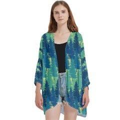 Open Front 3/4 Sleeve Batwing Chiffon Cardigan Kimono 