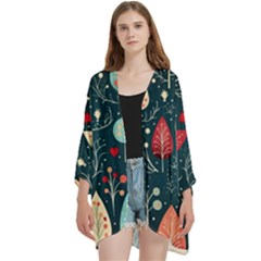 Open Front 3/4 Sleeve Batwing Chiffon Cardigan Kimono 