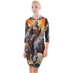 Heroic Trump Warrior in Golden Armor Quarter Sleeve Hood Bodycon Dress