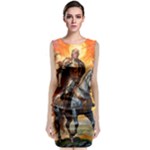 Heroic Trump Warrior in Golden Armor Sleeveless Velvet Midi Dress