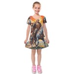 Heroic Trump Warrior in Golden Armor Kids  Short Sleeve Velvet Dress