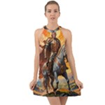 Heroic Trump Warrior in Golden Armor Halter Tie Back Chiffon Dress